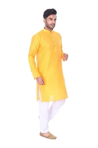 Pehanaava Men's Ready to Wear Cotton Traditional Straight Kurta and Pyjama Set - Yellow-thumb1