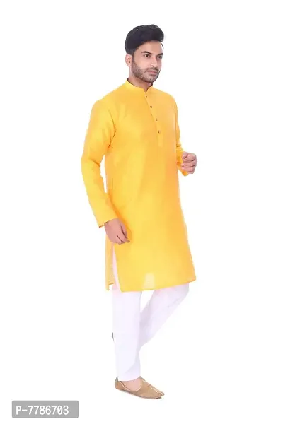 Pehanaava Men's Ready to Wear Cotton Traditional Straight Kurta and Pyjama Set - Yellow-thumb2