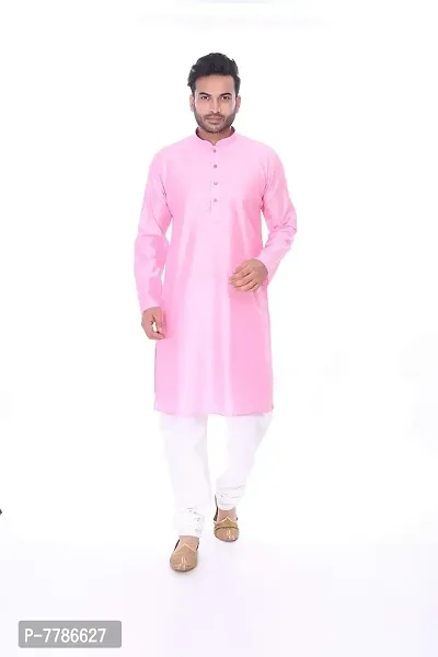 Pehanaava Men's Ready to Wear Cotton Traditional Straight Kurta - Pink-thumb2