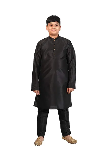 Pehanaava Boy's Ready to Wear Cotton Silk Traditional Straight Kurta and Pyjama Set