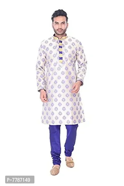 Pehanaava Men's Self-Design Cotton Silk Kurta Pyjama Set-thumb0