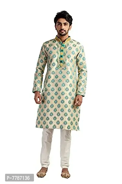 Pehanaava Men's Self-Design Cotton Silk Kurta Pyjama Set-thumb0