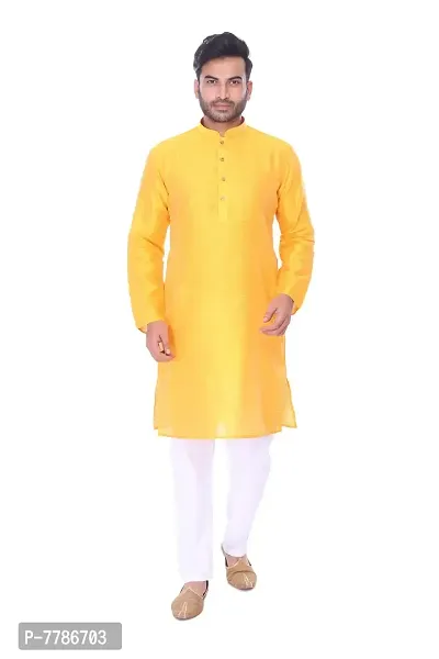 Pehanaava Men's Ready to Wear Cotton Traditional Straight Kurta and Pyjama Set - Yellow-thumb0