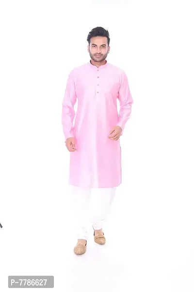 Pehanaava Men's Ready to Wear Cotton Traditional Straight Kurta - Pink-thumb0