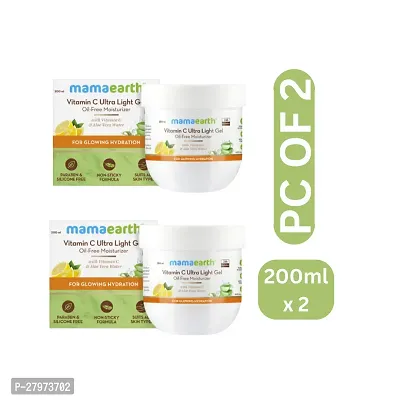 Mamaearth Vitamin C Ultra Light Gel Oil-Free Moisturizer with Vitamin C and Aloe Vera Water for Glowing Hydration - 200 ml Non-Sticky Moisturization | Keeps Skin Soft : (PC OF 2)