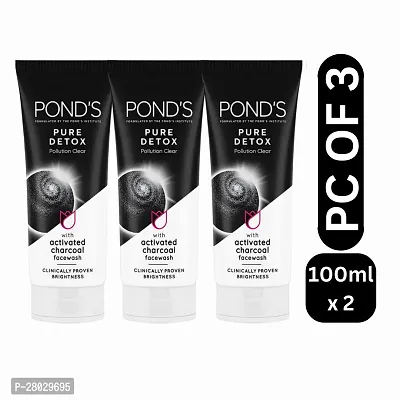 Deep Cleansing with POND's Pure Detox Charcoal Face Wash | Activated Charcoal Brilliance (100g) : (PC OF 3)-thumb0