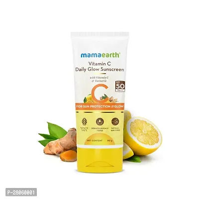 Mamaearth Sunscreen - SPF 50 PA+++ Vitamin C Daily Glow Sunscreen | No White Cast with Vitamin C  Turmeric  (50 g) : (PC OF 1)-thumb0