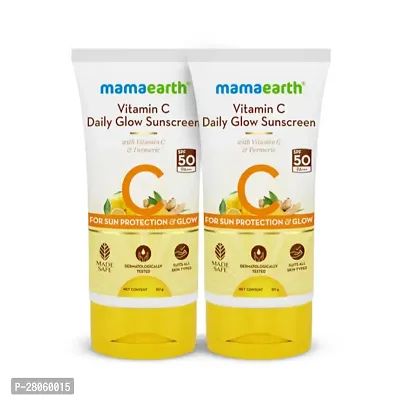 Mamaearth Sunscreen - SPF 50 PA+++ Vitamin C Daily Glow Sunscreen | No White Cast with Vitamin C  Turmeric  (50 g) : (PC OF 2)-thumb0