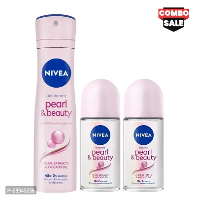 SET OF NEVIA Pearl  Beauty Deodorant (150ml)  Roll-on (50ml) | Pearl Infused Sensation , For Women | (COMBO)-thumb0