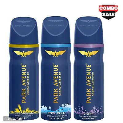 SET OF TRIO PARK AVENUE GOOD MORNING  COOL BLUE  STORM Deodorant Body Spray (450ml) | Original Collection , For Mens (COMBO)