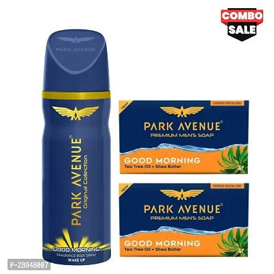 Good Morning Deodorant Body Spray (150ml)  Good Morning Soap (125gm X 2) | for Mens (combo)