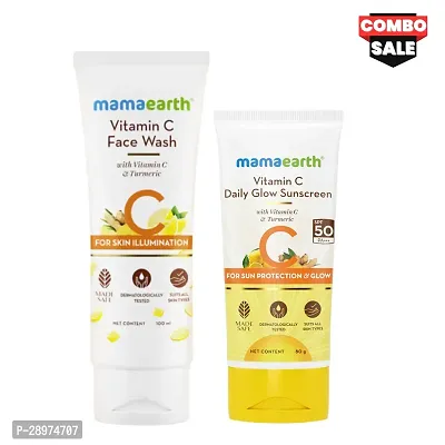 MAMAEARTH Vit-C Facewash (100gm)  Vit-C Daily Glow Sunscreen (50gm) | For Men  Women (COMBO)