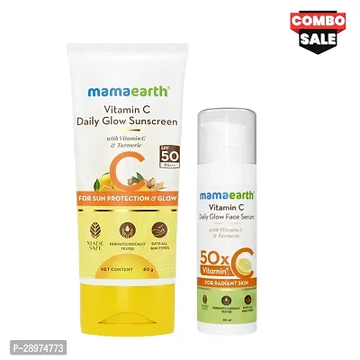 MAMAEARTH Vit-C Daily Glow Sunscreen (50gm)  Vit-C Daily Glow Face Serum (30ml) | For Men  Women (COMBO)