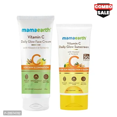 MAMAEARTH Vit-C Daily Glow Facecream (80gm)  Vit-C Daily Glow Sunscreen (50gm) | For Men  Women (COMBO)