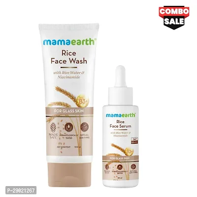 Mamaearth Glass Skin Rice Facewash (100ml)   Rice Face Serum (30ml) | For Men  Women (COMBO)