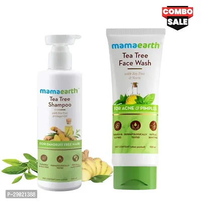 Mamaearth Teetree Shampoo with Ginger Oil (250ml)  Teetree Facewash For Acne  Pimple (100ml) | For men  Women (COMBO)-thumb0