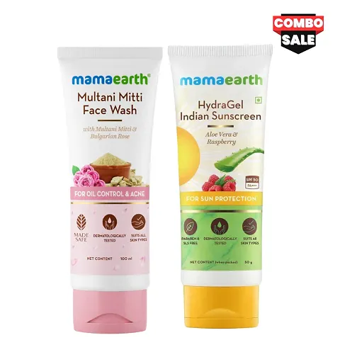 Multani Mitti Facewash For Oil Control  Acne (100ml) | Hydragel Indian Sunscreen (50gm) | For Men  Women (COMBO)