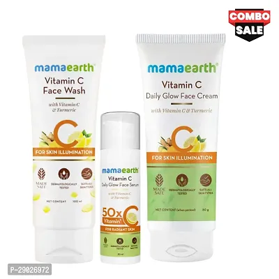 Mamaearth Vit-C Facewash (100ml) | Vit-C daily Glow Face Serum (30ml) | Vit-C Daily Glow Face Cream (80g) | For Men  Women (TRIO COMBO)