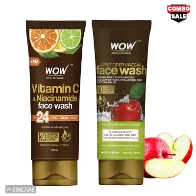 WOW Vit-C Skin Bright Facewash (100ml) | Apple Cider Vinegar Facewash (50ml) | For Men  Women (COMBO)