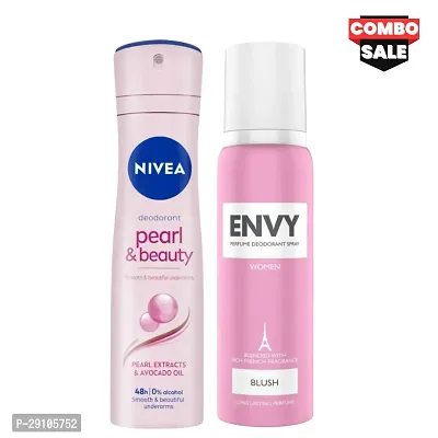 NIVEA Pearl  Beauty Deodorant Spray (150ml)  ENVY Women Blush Perfume Deodorant (120ml) | For Women (COMBO)-thumb0