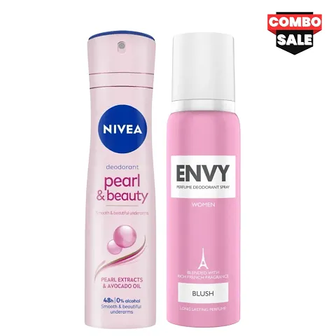 NIVEA Pearl  Beauty Deodorant Spray (150ml)  ENVY Women Blush Perfume Deodorant (120ml) | For Women (COMBO)