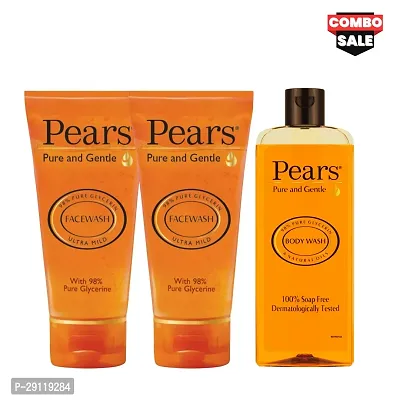 PEAR'S Pure  Gentle Body Wash (250ml) | Glycerine Facewash (150ml x 2) | Soap Free  Natural | For Men  Women (COMBO)