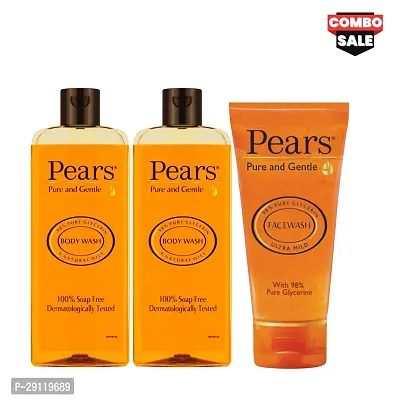 PEAR'S Pure  Gentle Body Wash (250ml x 2)  Glycerine Facewash (150ml) | Soap Free  Natural | For Men  Women (COMBO)-thumb0