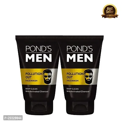 Pond's Men Pollution Out Activated Charcoal Deep Clean Facewash (100 g) | For Mens (PC OF 2)