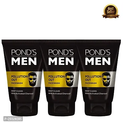 Pond's Men Pollution Out Activated Charcoal Deep Clean Facewash (100 g) | For Mens (PC OF 3)