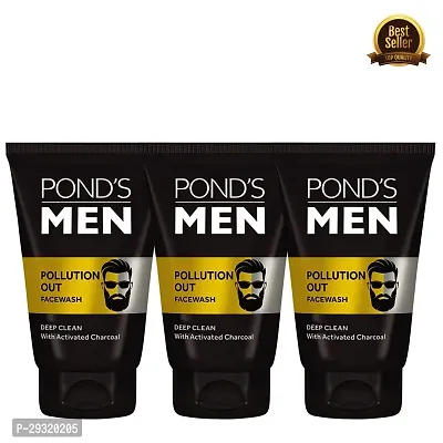 Pond's Men Pollution Out Activated Charcoal Deep Clean Facewash (100 g) | For Mens (PC OF 3)-thumb0