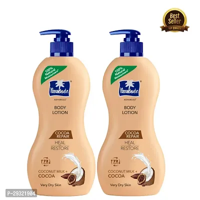 Parachute Advansed Cocoa Repair Body Lotion , Intense Moisture, (400ml x 2) | Pure Coco Milk, 100% Natural, 72h Moisturisation