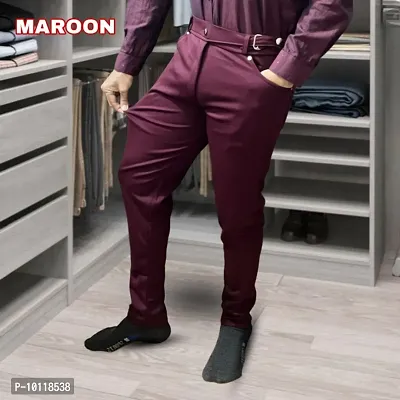 Classic Cotton Spandex Solid Casual Trousers for Men