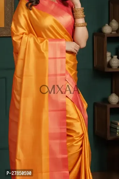 Designer Yellow Chanderi Silk Saree With Blouse Piece For Women