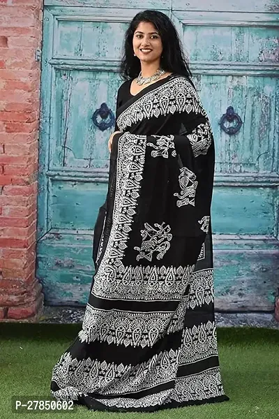 Designer Black Chanderi Silk Saree With Blouse Piece For Women-thumb0