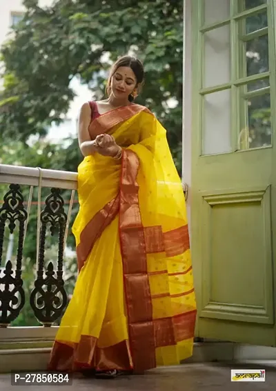 Designer Yellow Chanderi Silk Saree With Blouse Piece For Women-thumb0