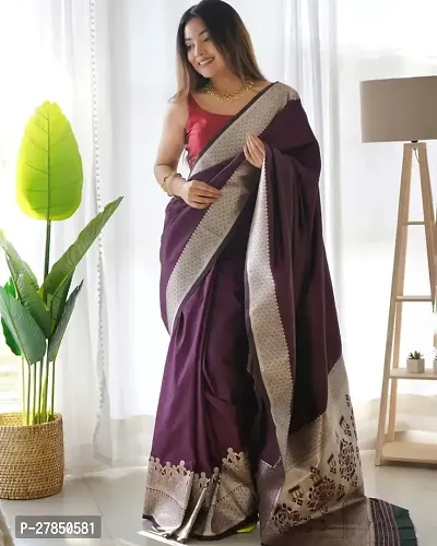 Designer Purple Chanderi Silk Saree With Blouse Piece For Women-thumb0