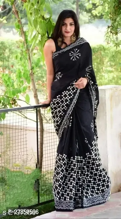 Designer Black Chanderi Silk Saree With Blouse Piece For Women-thumb0