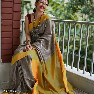 Designer Grey Chanderi Silk Saree With Blouse Piece For Women