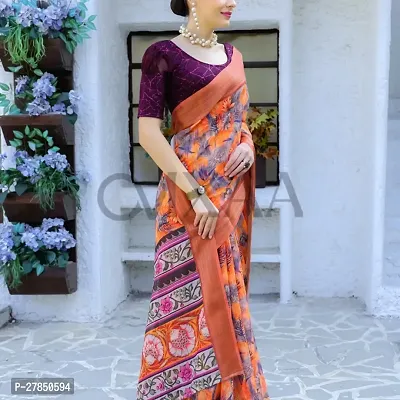 Designer Orange Chanderi Silk Saree With Blouse Piece For Women
