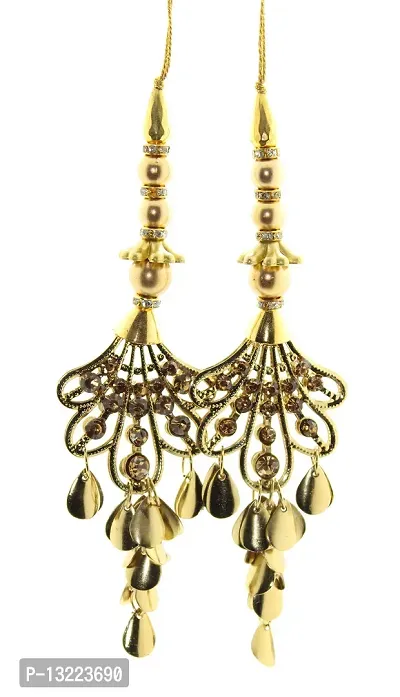 Trendy and Ethnic Metallic Floral shape Handmade Latkan Crafted with Golden Metallic Leaves best for Women's Ethnic Work Hanging Latkan for Saree Blouse Dupatta Lehenga Gowns (Set of 1 Pairs) (Golden)-thumb0