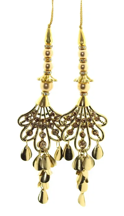 Trendy and Ethnic Metallic Floral shape Handmade Latkan Crafted with Golden Metallic Leaves best for Women's Ethnic Work Hanging Latkan for Saree Blouse Dupatta Lehenga Gowns (Set of 1 Pairs) (Golden)