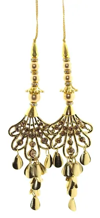 Trendy and Ethnic Metallic Floral shape Handmade Latkan Crafted with Golden Metallic Leaves best for Women's Ethnic Work Hanging Latkan for Saree Blouse Dupatta Lehenga Gowns (Set of 1 Pairs) (Golden)-thumb1