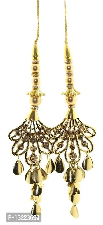 Trendy and Ethnic Metallic Floral shape Handmade Latkan Crafted with Golden Metallic Leaves best for Women's Ethnic Work Hanging Latkan for Saree Blouse Dupatta Lehenga Gowns (Set of 1 Pairs) (Golden)-thumb2