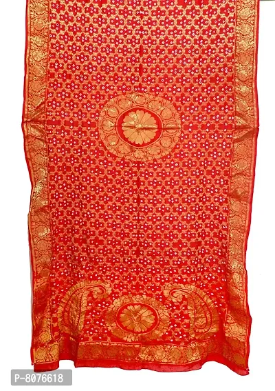 APRATIM Women's Silk Ethnic Tie-dye Bandhani Banarasi Dupatta with Zari Work (Red, Free Size)-thumb2