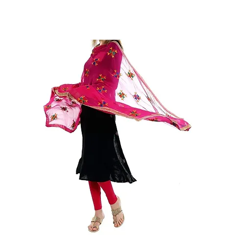 Indian Handicraft Chiffon Dupattas (Chunni-015_Pink_Free Size)