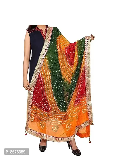 Art Silk bandhnai Gotta Work Dupattas Neck Scarf Fashionable Stole - For Girls Women's Free size- 2.25 meters