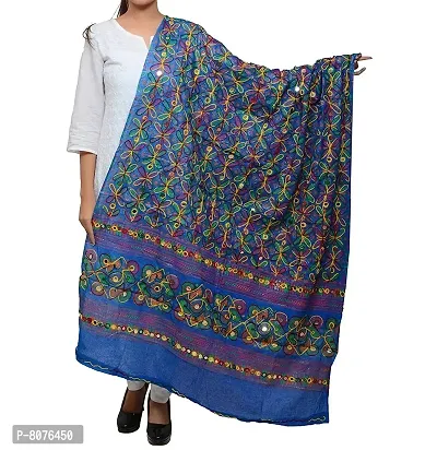 Apratim Cotton Kutch Women Party Wear Embroidery Dupatta Blue Color