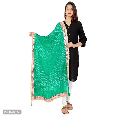 Apratim Art Silk Women's/Girls Wedding/Festival Bandhani Dupatta Bright Green Color