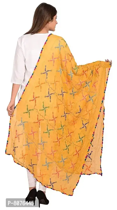 Apratim Chiffon Women/Girls Phulkari Dupatta Yellow Color Size 2.25 M-thumb3