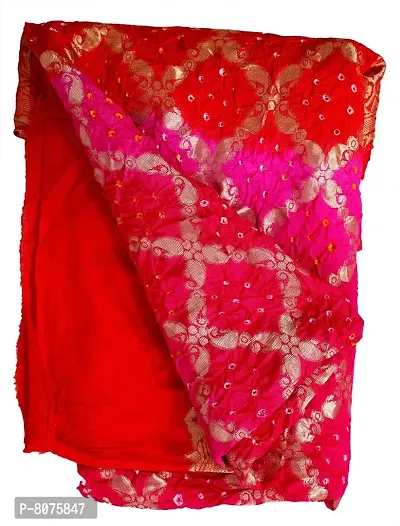 Women's Weaving Bandhani Banarasi Silk Dupatta with Zari Work (Red, Pink)-thumb4